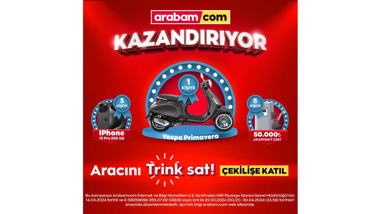 Arabasını arabam.com’a Trink sat! ile satanlar Vespa kazanma şansını yakalıyor